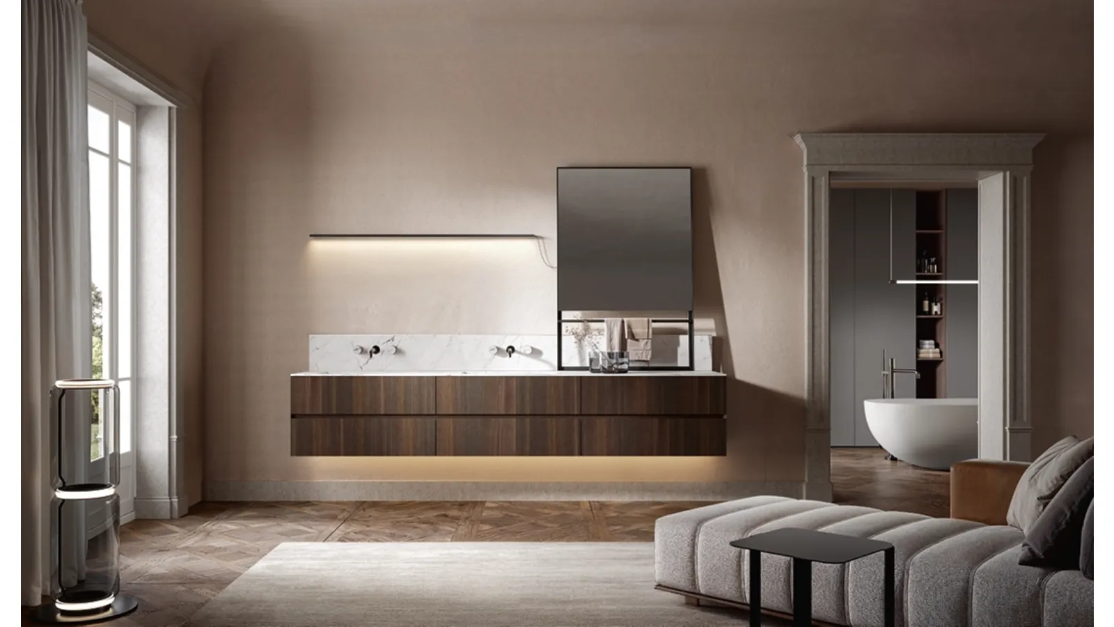 Artemide 01 Wall-Mounted Bathroom Cabinet in Thermally Treated Oak by Edoné