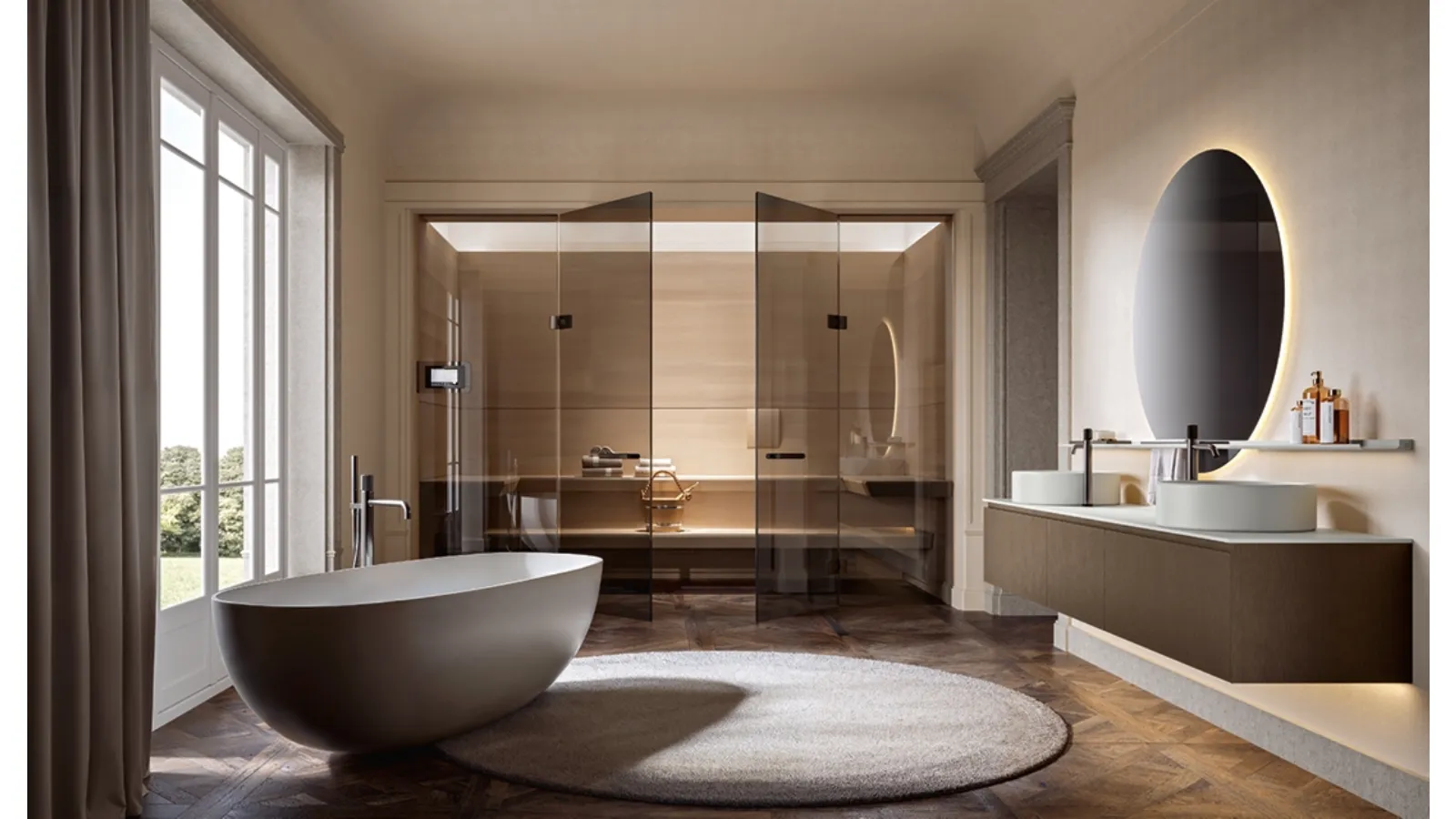 Artemide 02 wall-mounted bathroom cabinet in reflex bronze laminate by Edoné