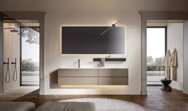 Artemide 03 suspended bathroom cabinet in chamois lacquer by Edoné