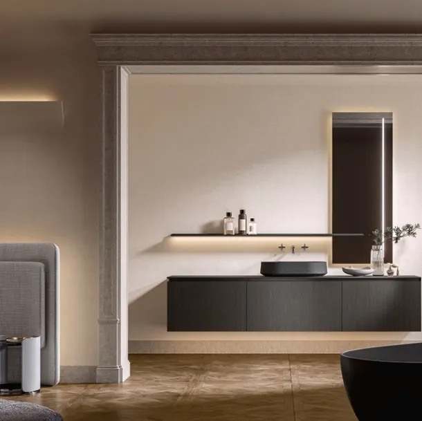 Artemide 04 wall-mounted bathroom cabinet in Edoné Timut oak laminate