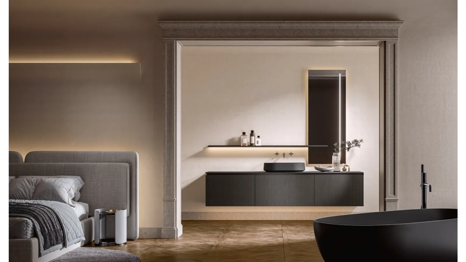 Artemide 04 wall-mounted bathroom cabinet in Edoné Timut oak laminate