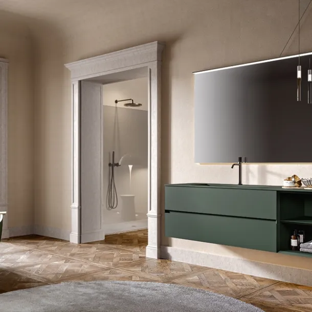 Artemide 05 suspended bathroom cabinet lacquered in forest green by Edoné