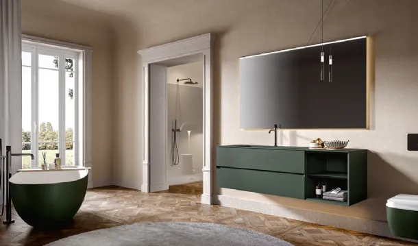 Artemide 05 suspended bathroom cabinet lacquered in forest green by Edoné