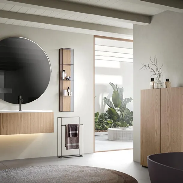 Edoné Athena 05 suspended bathroom cabinet in ginger oak laminate
