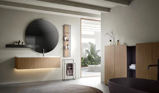Edoné Athena 05 suspended bathroom cabinet in ginger oak laminate