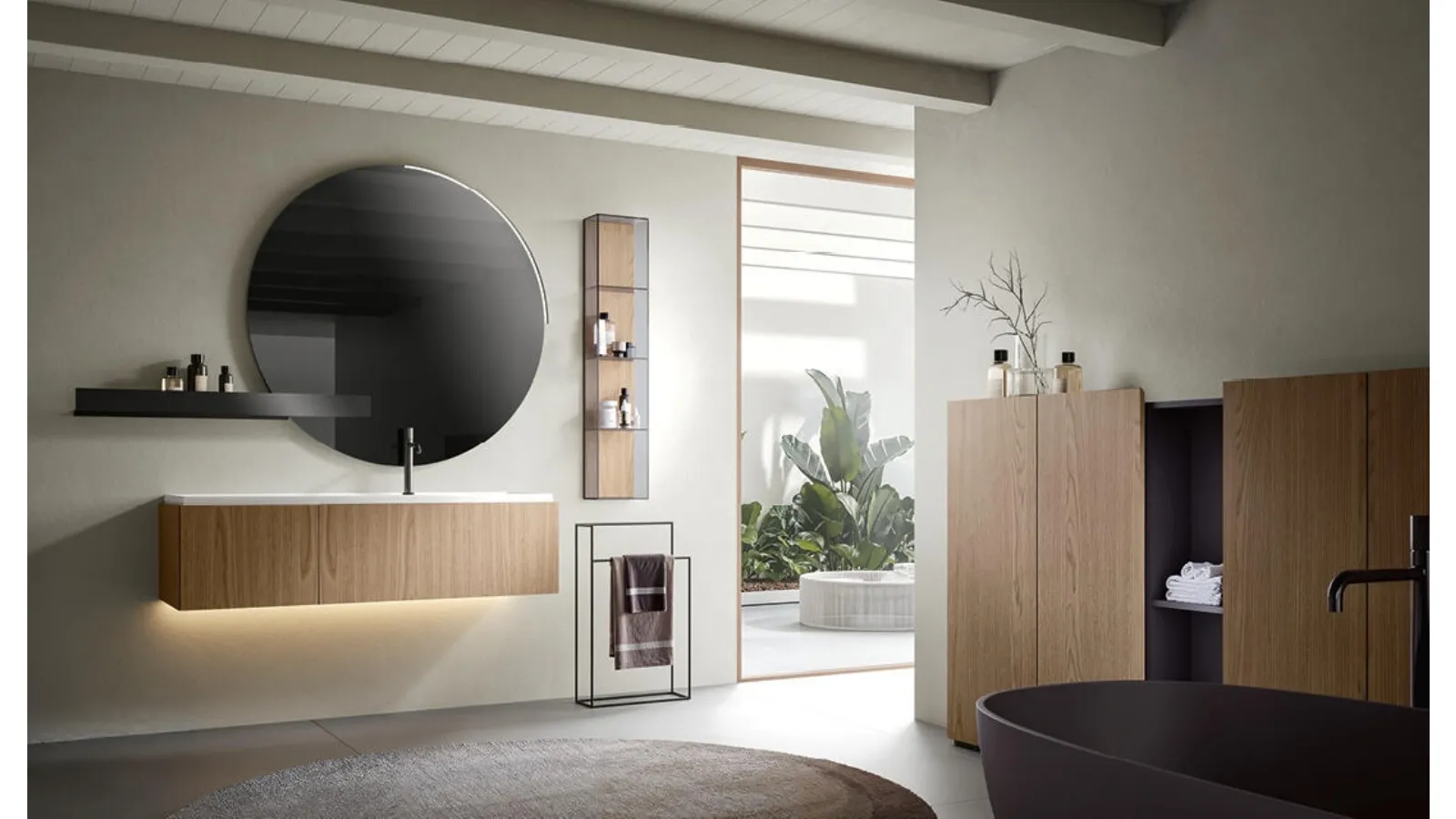 Edoné Athena 05 suspended bathroom cabinet in ginger oak laminate