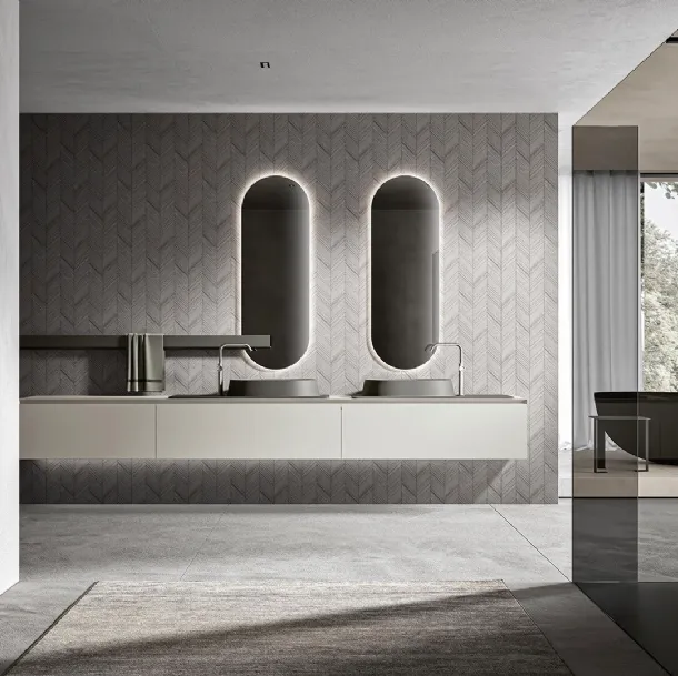 Chrono 2301 Wall-Mounted Bathroom Cabinet in Matte Agata Lacquer by Edoné