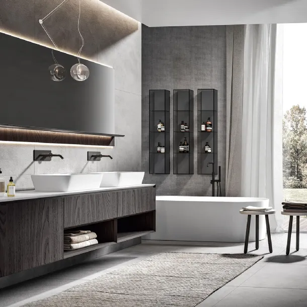 Bathroom Furniture Chrono 2304 with Chestnut Wood Finish in Soot Tint by Edoné