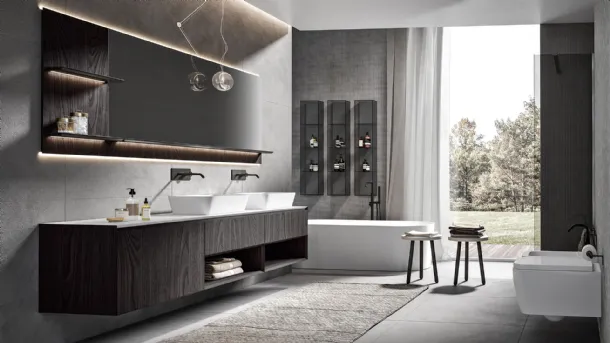 Bathroom Furniture Chrono 2304 with Chestnut Wood Finish in Soot Tint by Edoné