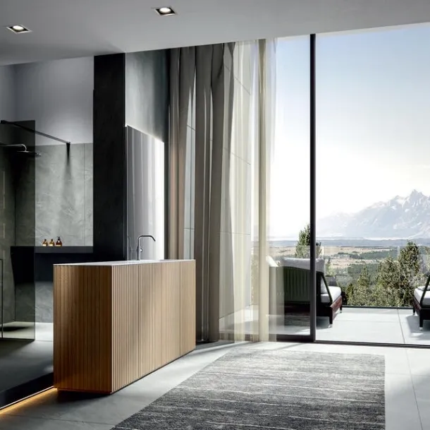 Freestanding Bathroom Cabinet with Natural Venetian Texture Finish Chrono 44 4001 by Edoné
