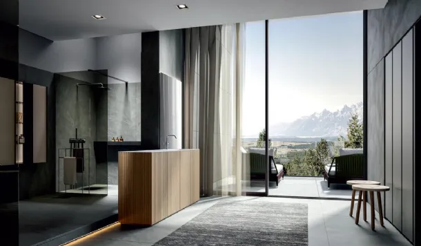Freestanding Bathroom Cabinet with Natural Venetian Texture Finish Chrono 44 4001 by Edoné