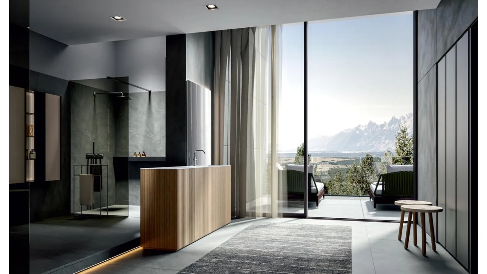 Freestanding Bathroom Cabinet with Natural Venetian Texture Finish Chrono 44 4001 by Edoné
