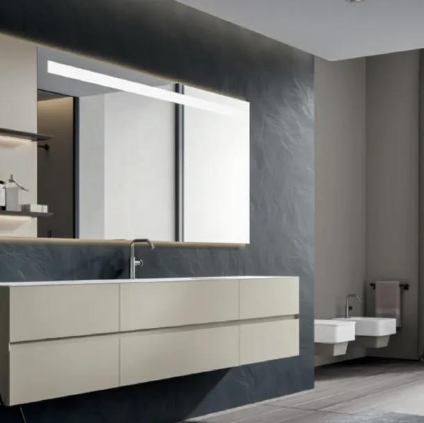 Wall-mounted bathroom cabinet in matte lacquered Ecrù Chrono 44 4005 by Edoné