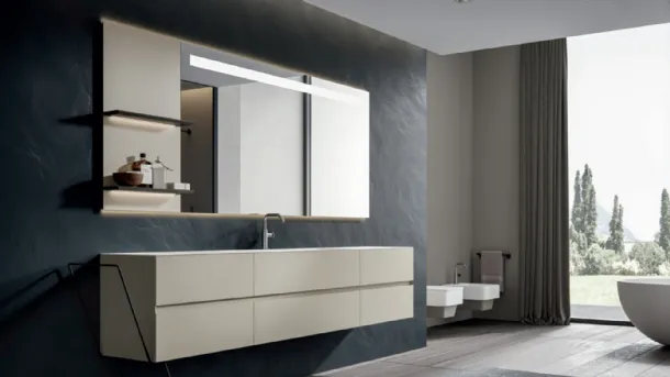 Wall-mounted bathroom cabinet in matte lacquered Ecrù Chrono 44 4005 by Edoné