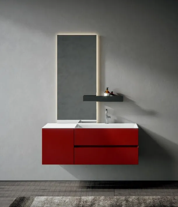 Edoné Chrono 44 4007 Matte Lacquered Wall-Mounted Bathroom Cabinet in Mahogany