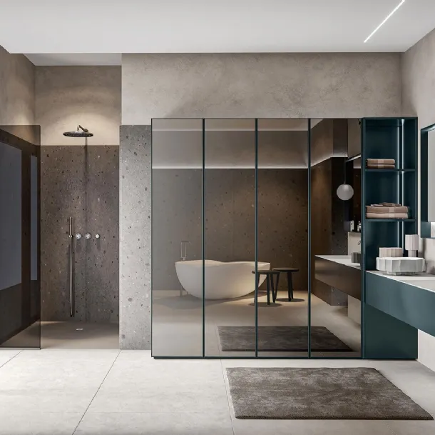 Chrono 44 4009 Matte Lacquered Peacock Wall-Mounted Bathroom Cabinet by Edoné