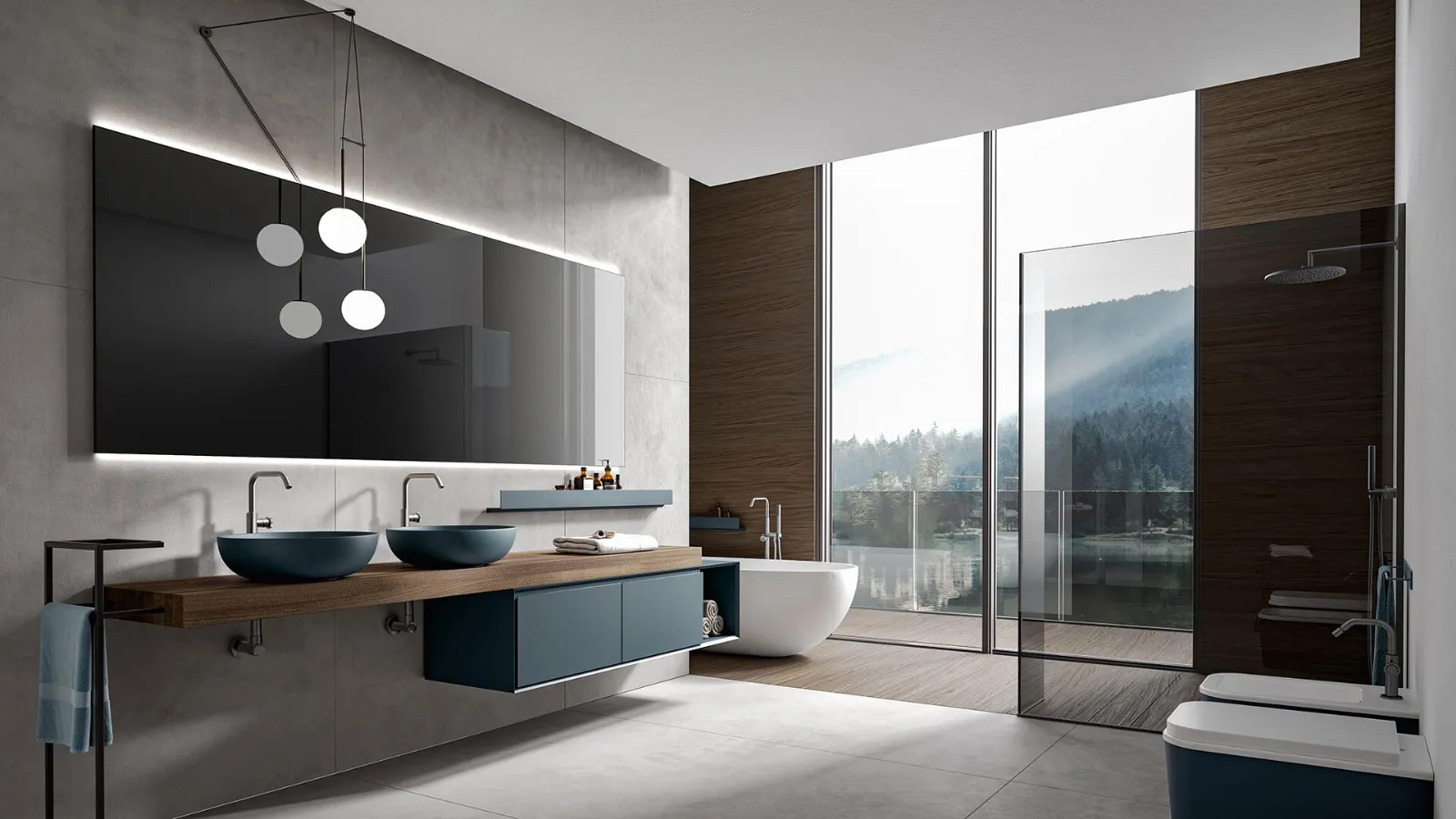 Crio 006 Wall-Mounted Bathroom Cabinet in Matte Pavone Lacquer with Cumino-Dyed Castagno Doga Top by Edoné