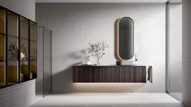 Eos 2316 wall-mounted bathroom cabinet in thermally treated oak with Capri Oak texture finish by Edoné