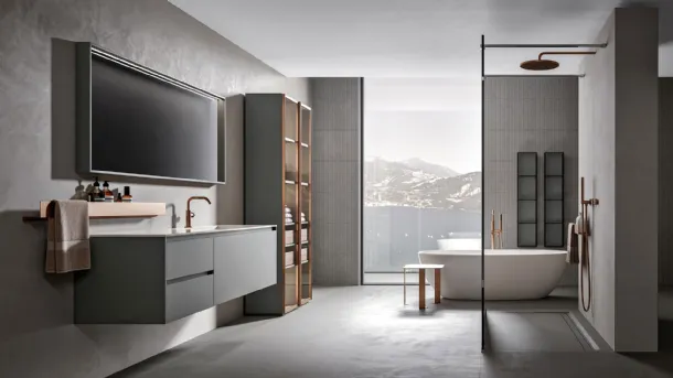 Eos 2318 Wall-Mounted Bathroom Cabinet in Matte Peltro Finish by Edoné