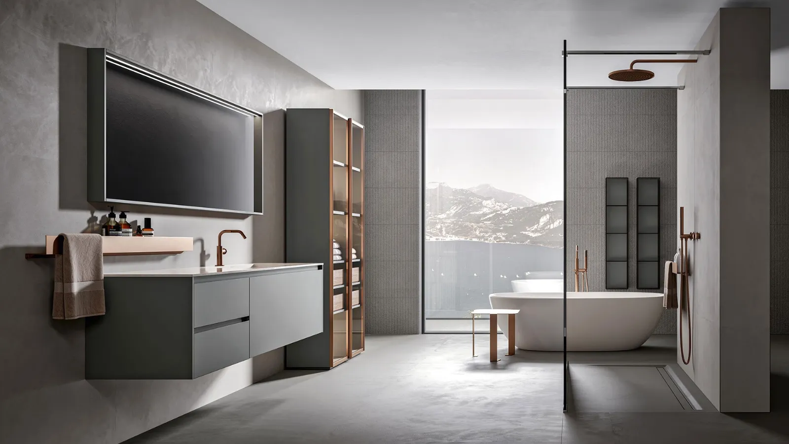 Eos 2318 Wall-Mounted Bathroom Cabinet in Matte Peltro Finish by Edoné