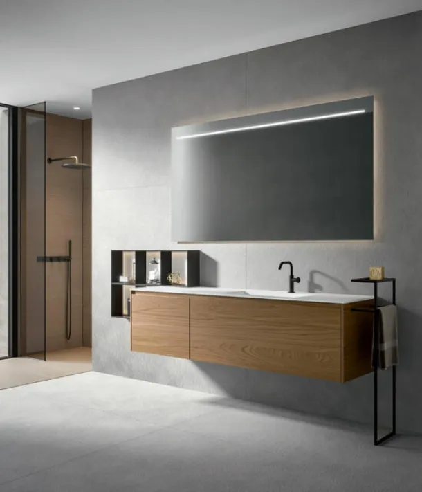 Eos 2319 Wall-Mounted Bathroom Cabinet in Natural Elm Wood by Edoné