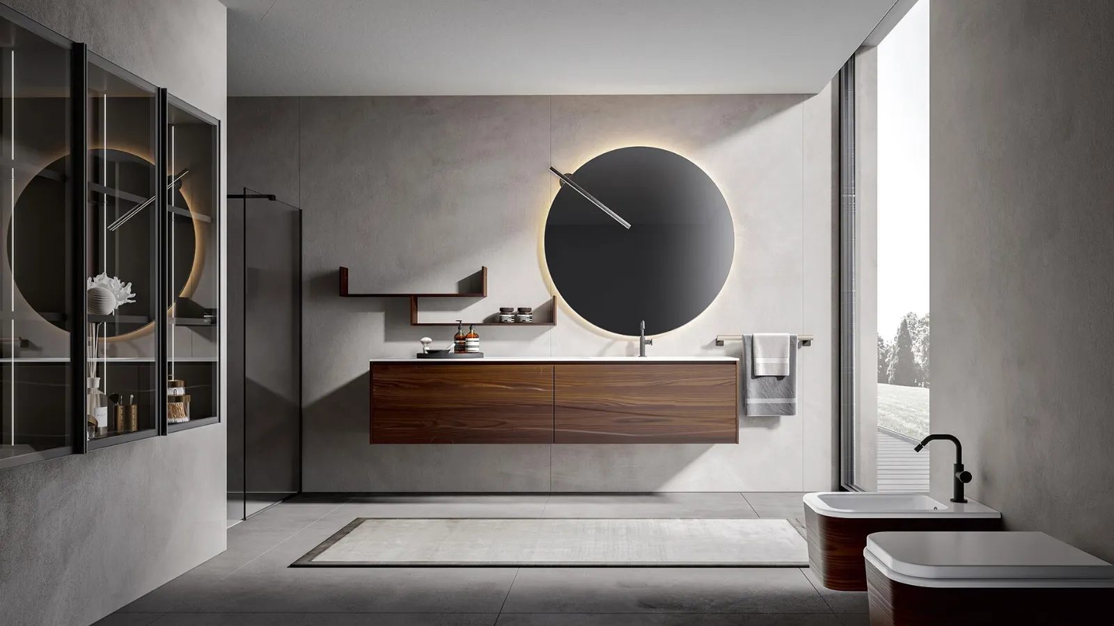 Eos 2320 Wall-Mounted Bathroom Cabinet in Natural Wood Finish, Thermally Treated Larch by Edoné