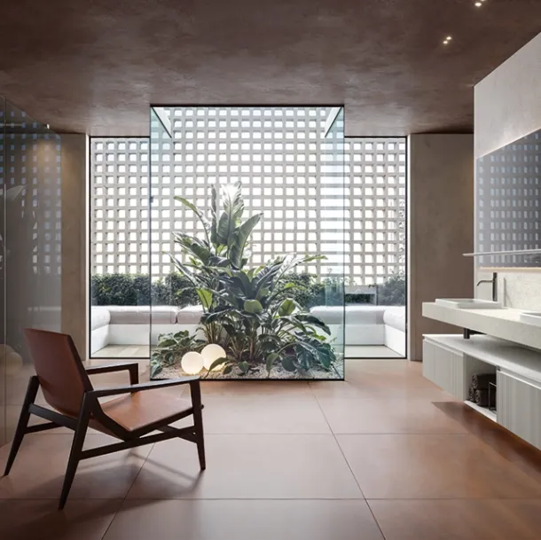 Eros 01 suspended bathroom cabinet in lacquered platinum cannettato polymer by Edoné
