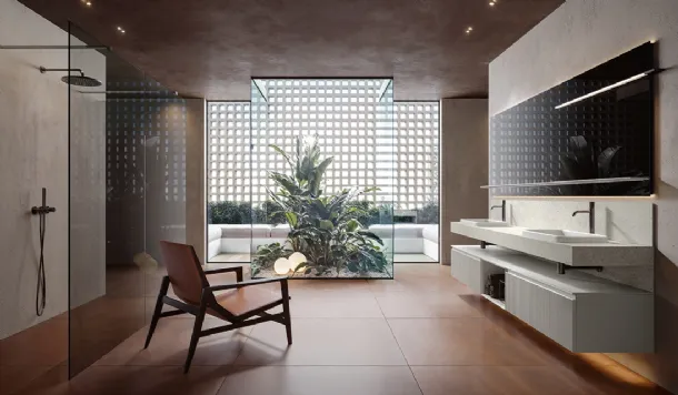 Eros 01 suspended bathroom cabinet in lacquered platinum cannettato polymer by Edoné