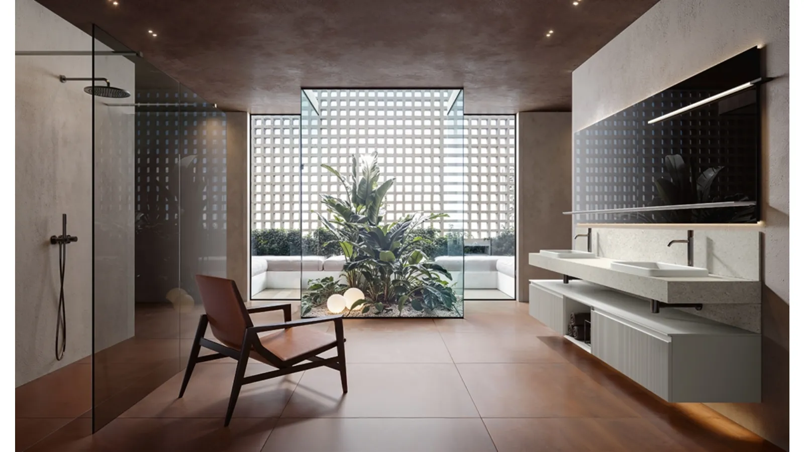 Eros 01 suspended bathroom cabinet in lacquered platinum cannettato polymer by Edoné