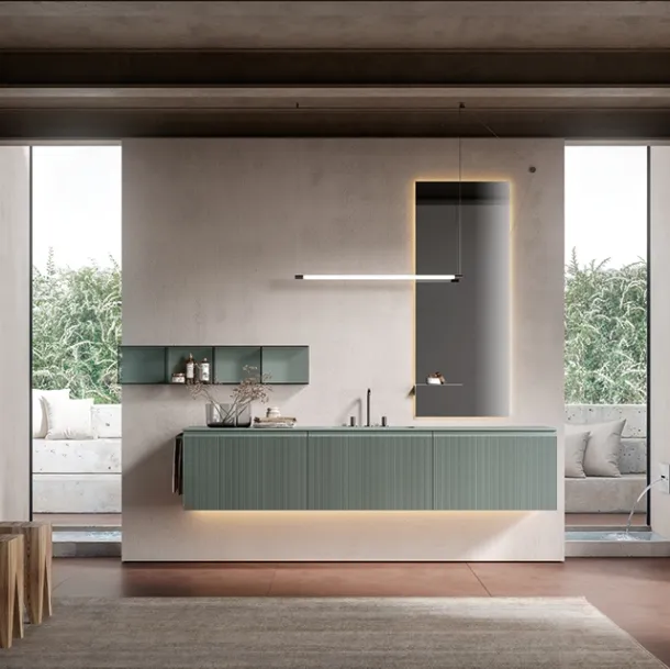 Eros 03 Wall-Mounted Bathroom Cabinet in Lacquered Canne Di Bambù Polymer by Edoné