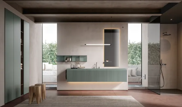 Eros 03 Wall-Mounted Bathroom Cabinet in Lacquered Canne Di Bambù Polymer by Edoné