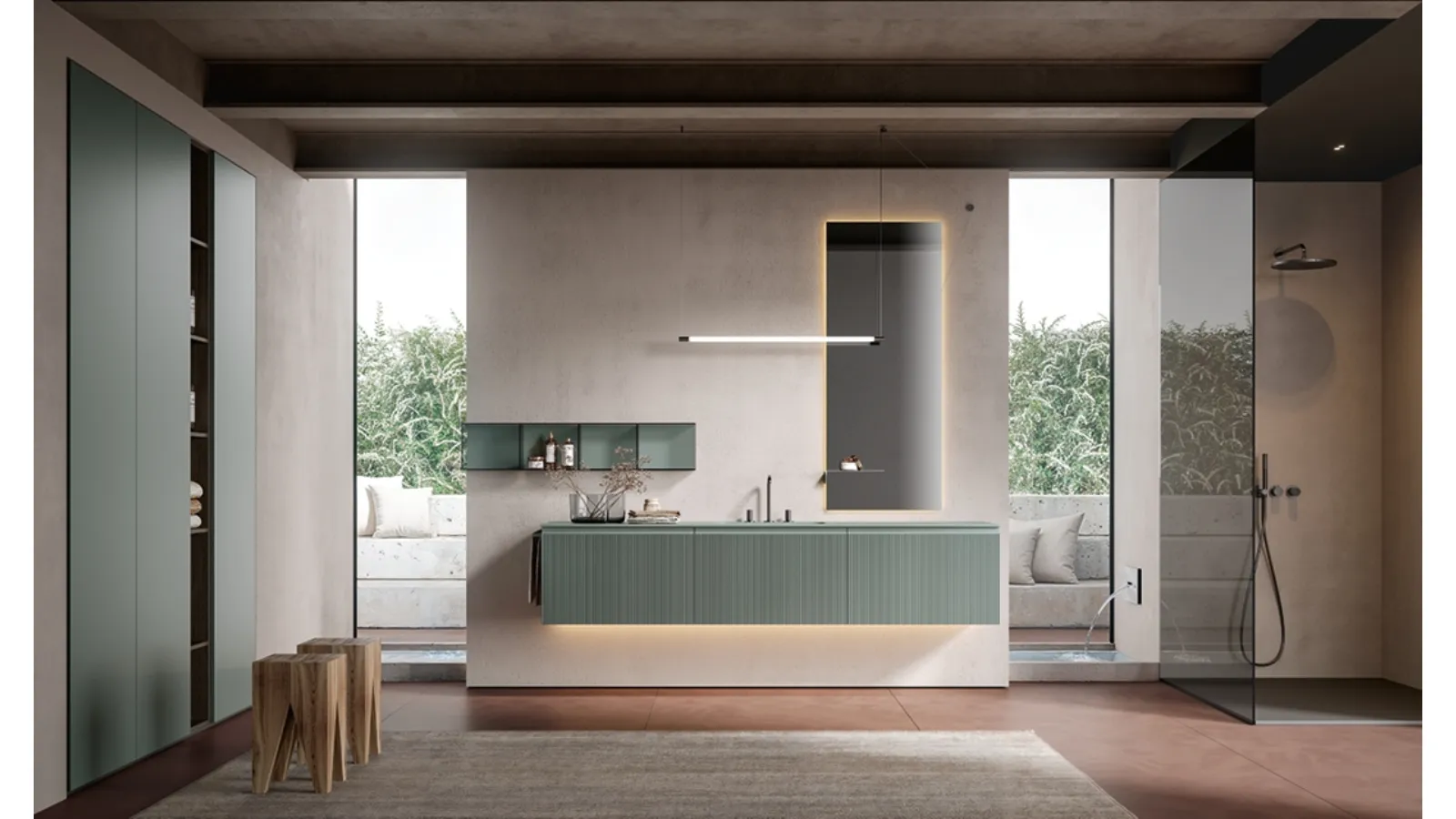 Eros 03 Wall-Mounted Bathroom Cabinet in Lacquered Canne Di Bambù Polymer by Edoné