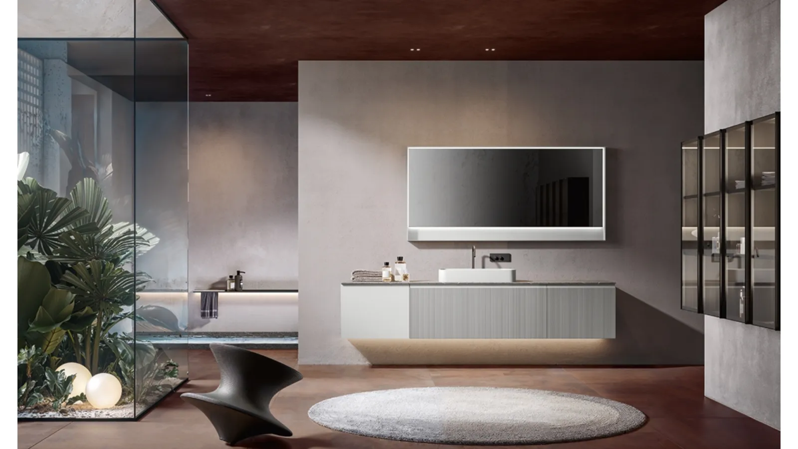 Eros 04 suspended bathroom cabinet in lacquered polymer by Edoné