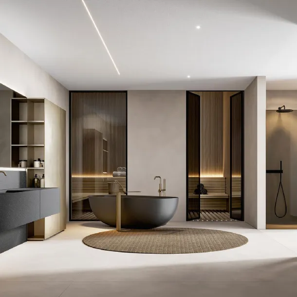 Hexis 2332 Wall-Mounted Bathroom Cabinet in Great Stone Antracite by Edoné