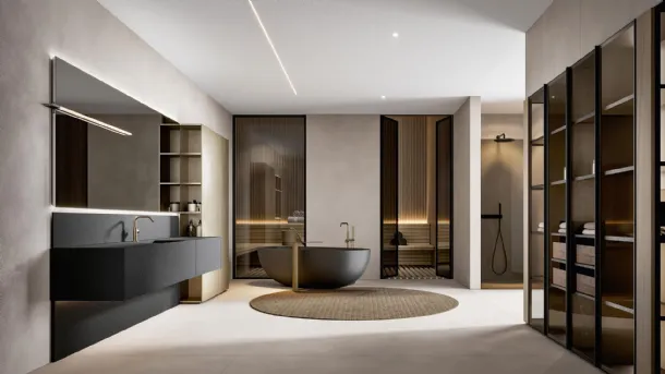 Hexis 2332 Wall-Mounted Bathroom Cabinet in Great Stone Antracite by Edoné