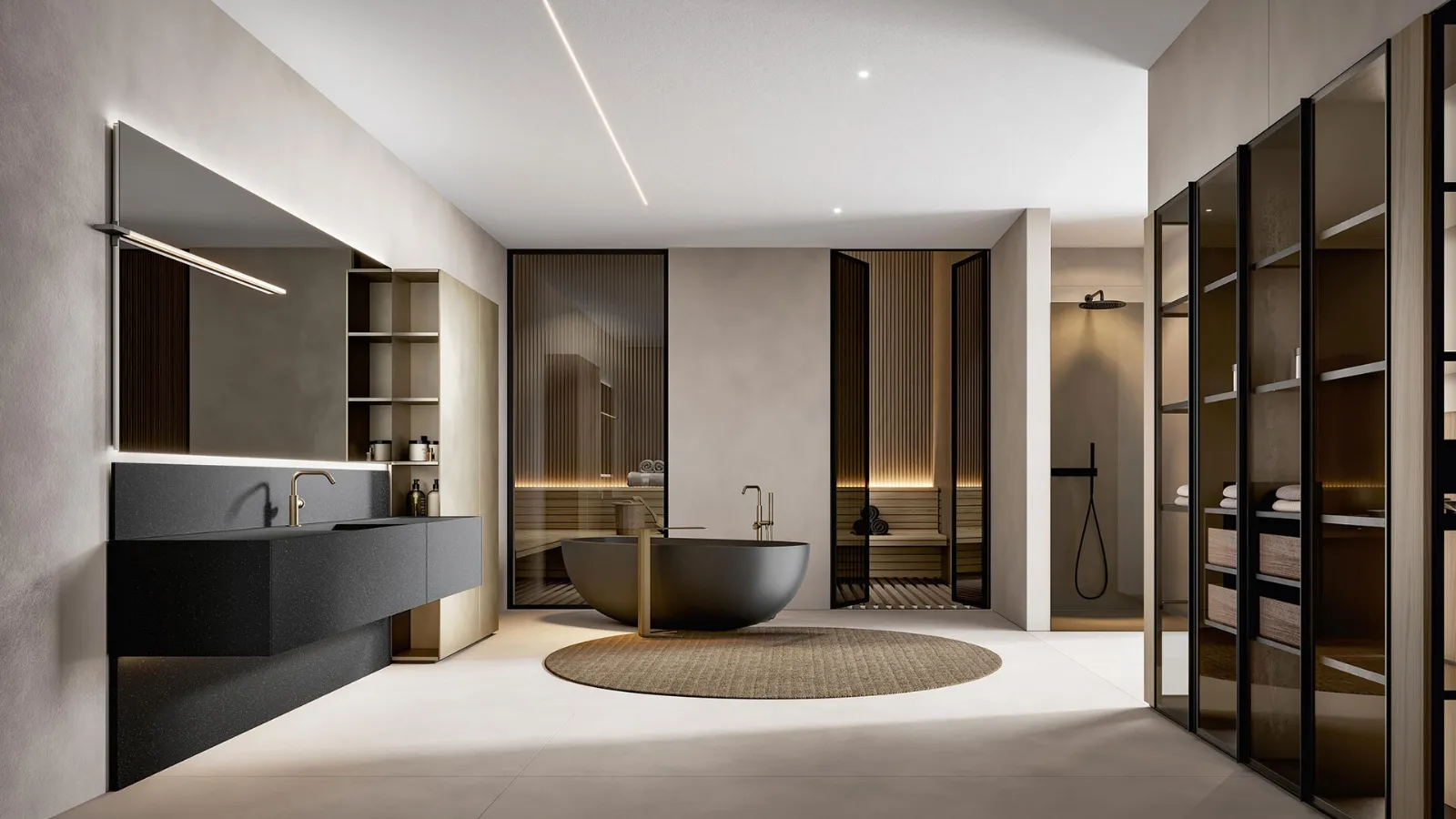 Hexis 2332 Wall-Mounted Bathroom Cabinet in Great Stone Antracite by Edoné