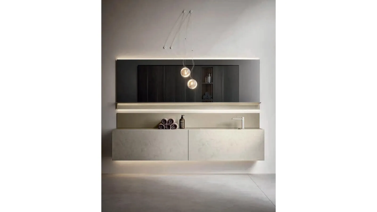 Hexis 2333 Wall-Mounted Bathroom Cabinet in Pearl Cement Laminate by Edoné
