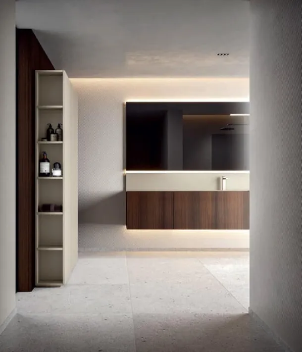 Hexis 2337 Wall-Mounted Bathroom Cabinet in Eucalyptus Veneer by Edoné