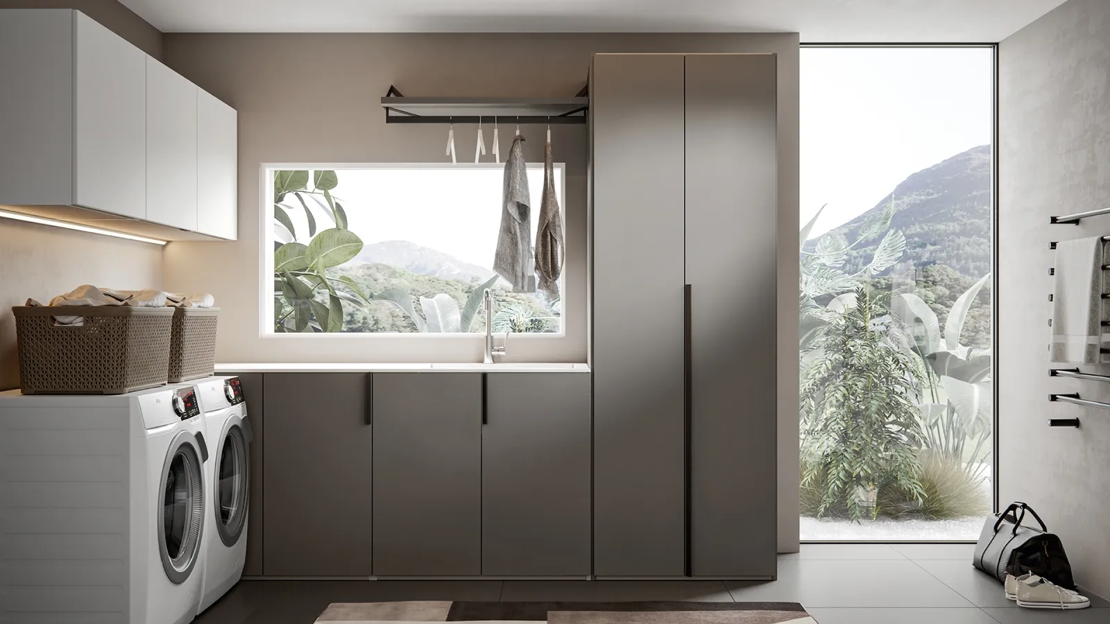 Minerva 10 Bathroom Cabinet in Castoro and White Melamine by Edoné