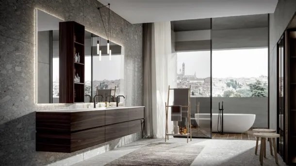 Modern suspended bathroom cabinet in heat-treated oak Nike 002 by Edoné