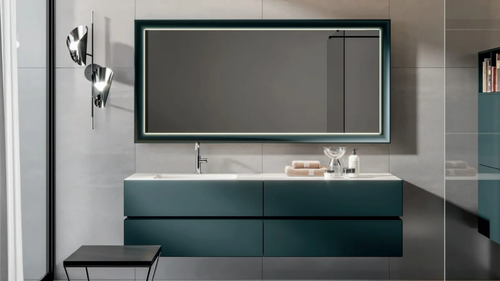 Wall-mounted bathroom cabinet in matte Nike 005 Pavone lacquer by Edoné