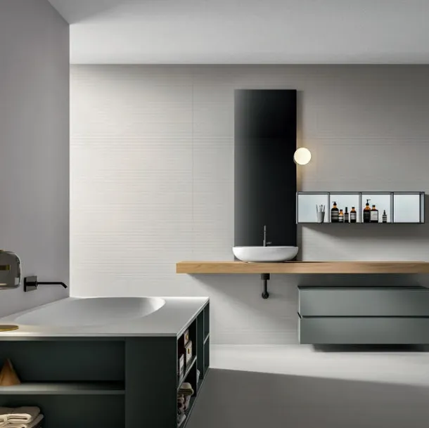 Nike 2322 Matte Lacquered Pewter Bathroom Cabinet with Natural Dyed Chestnut Top by Edoné