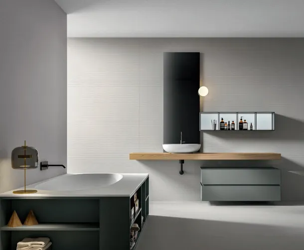 Nike 2322 Matte Lacquered Pewter Bathroom Cabinet with Natural Dyed Chestnut Top by Edoné
