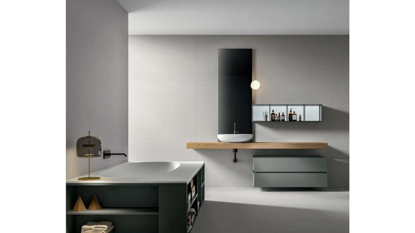 Nike 2322 Matte Lacquered Pewter Bathroom Cabinet with Natural Dyed Chestnut Top by Edoné