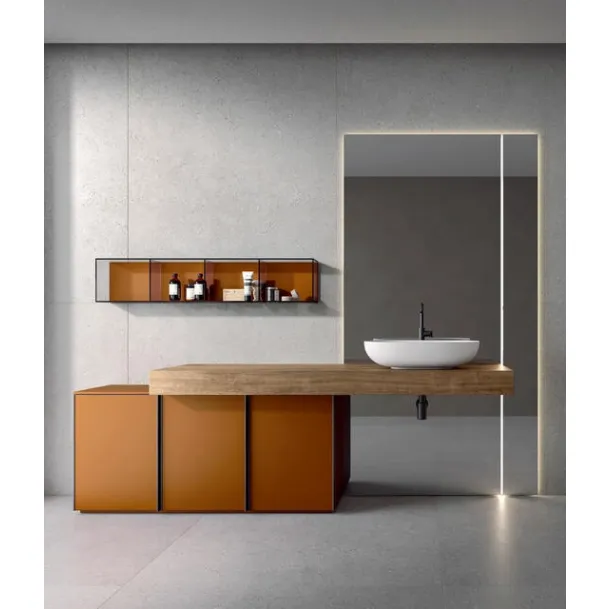 Floor-standing lacquered matte Rust Rea 2314 bathroom cabinet by Edoné