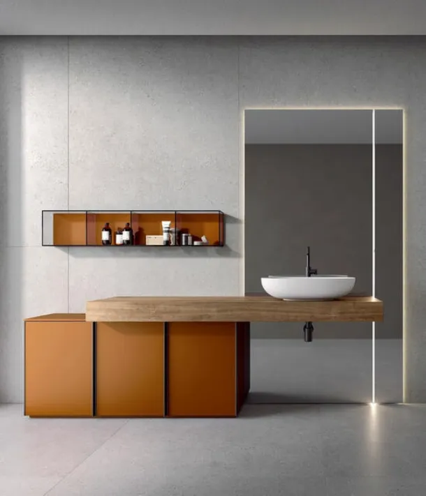 Floor-standing lacquered matte Rust Rea 2314 bathroom cabinet by Edoné