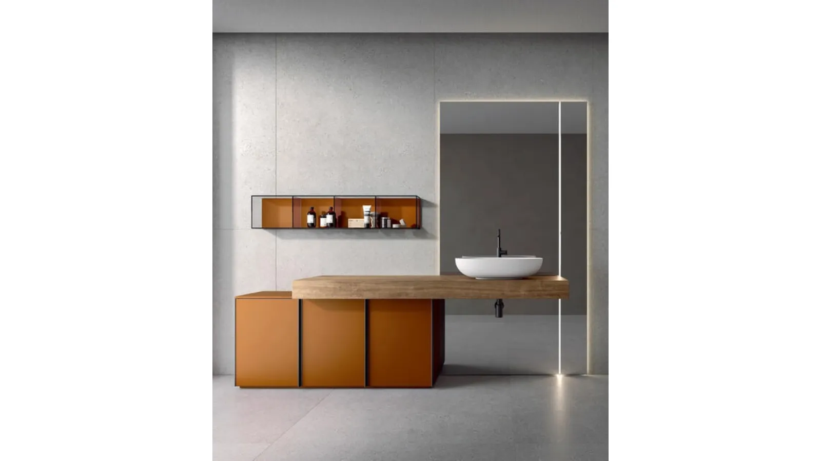 Floor-standing lacquered matte Rust Rea 2314 bathroom cabinet by Edoné