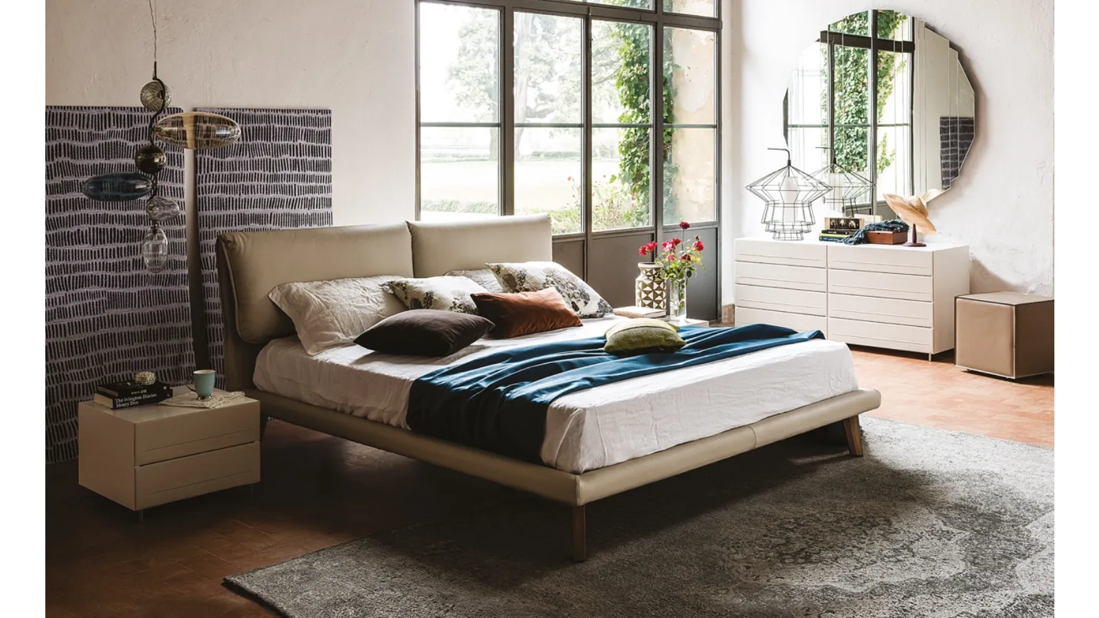 Upholstered bed with Adam headboard by Cattelan Italia