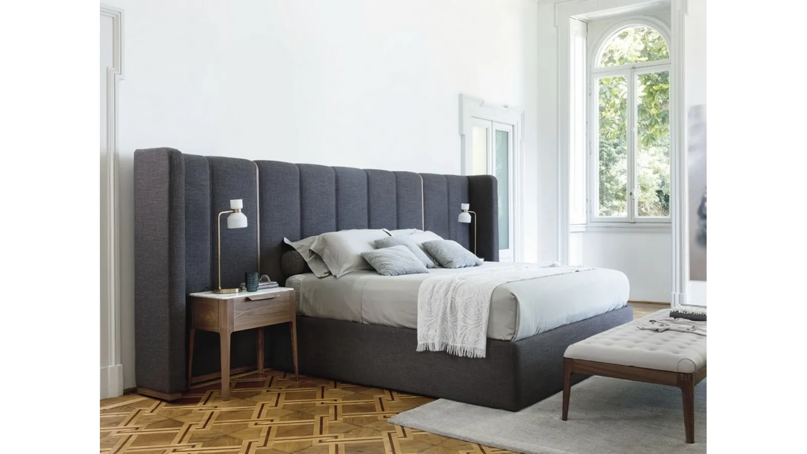 Bed with Aida headboard by Porada
