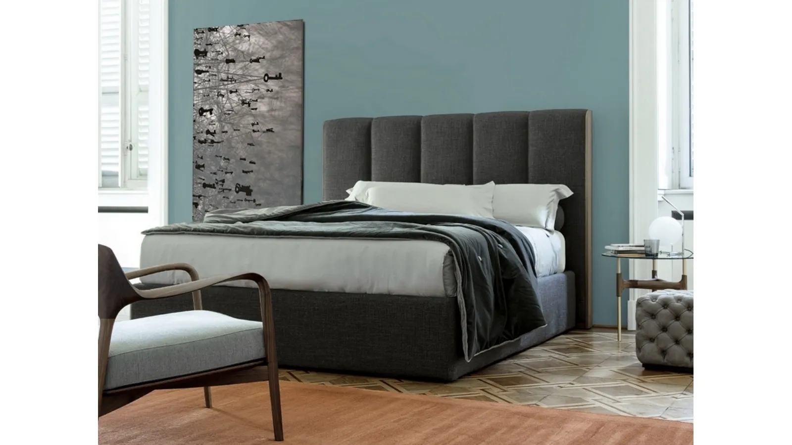 Bed with Aida headboard by Porada